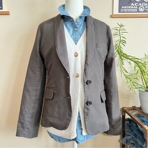 J.Crew Linen Blend Blazer Size 2 Gray Brown GUC Button Front Business Casual